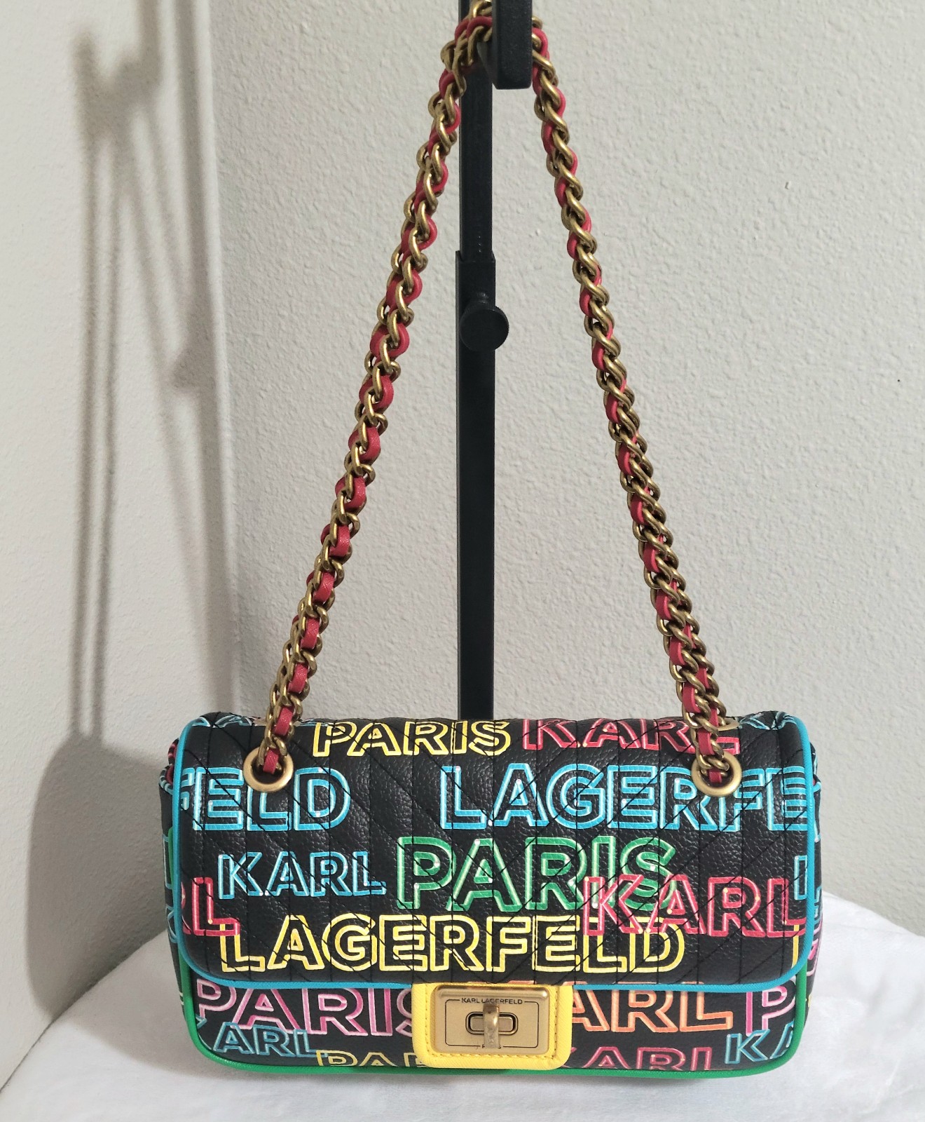 Karl Lagerfeld Multi color Neon Large shoulder Red Chain Bag. Item #40