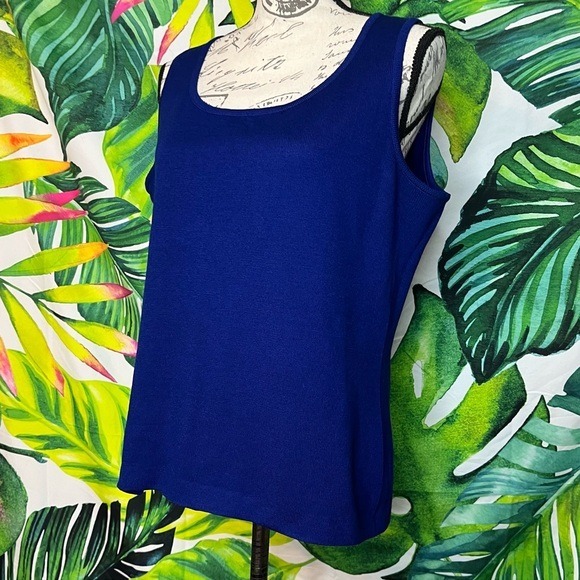 ST. JOHN M Cobalt Dark Blue Classic Designer Minimalist Knit Sleeveless Work Top