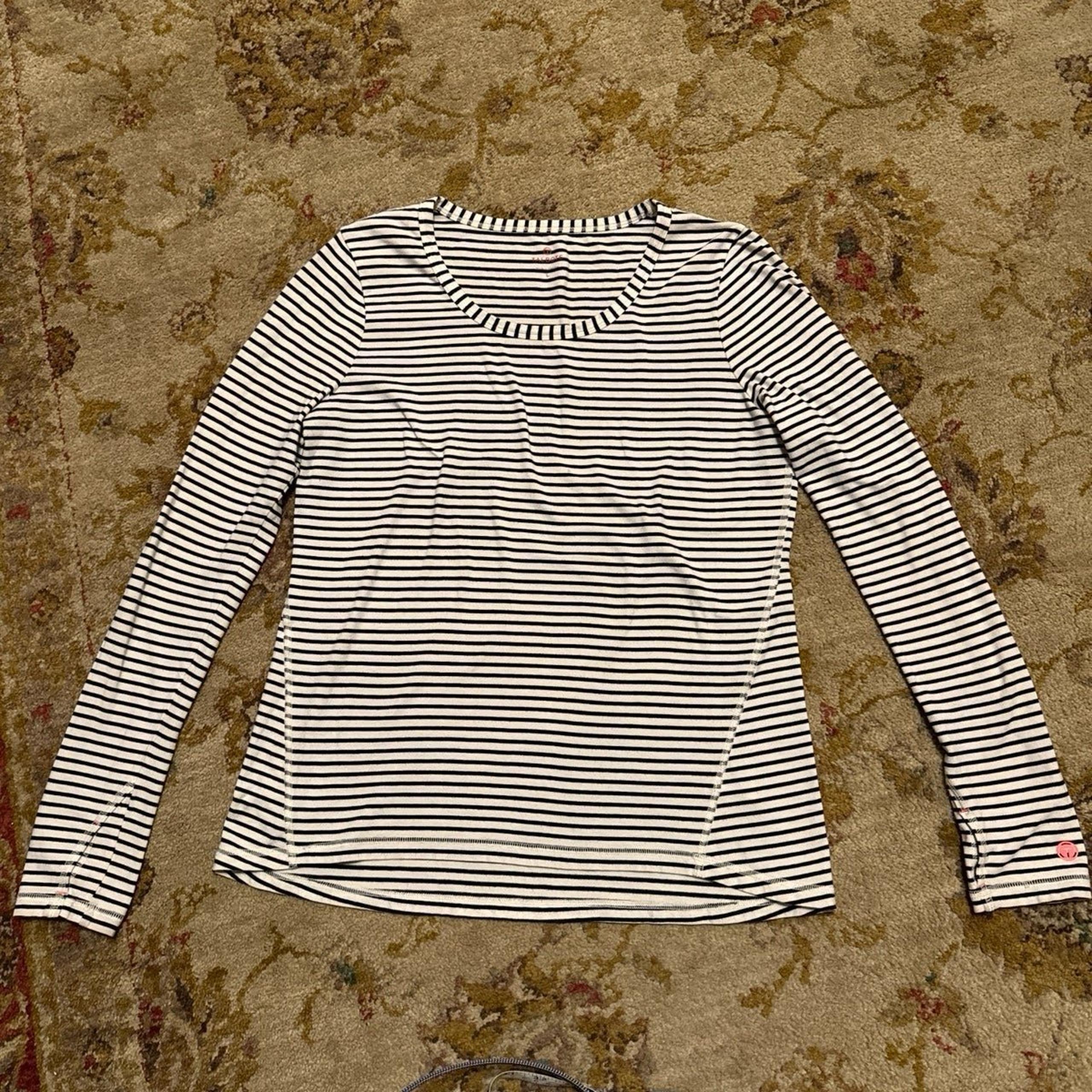 T by Long Sleeved Off White Navy Striped Tee with Thumb Holes - 10/12 - Talbots
