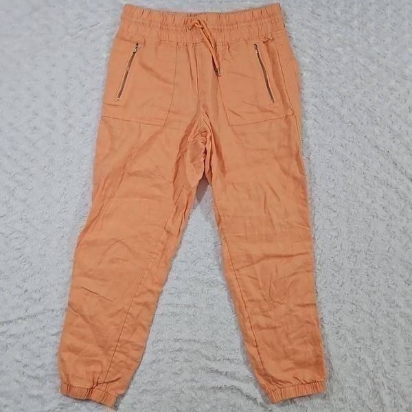 Athleta Cabo Linen Jogger Womens Size 8 100% Linen Pants Cactus Peach Orange