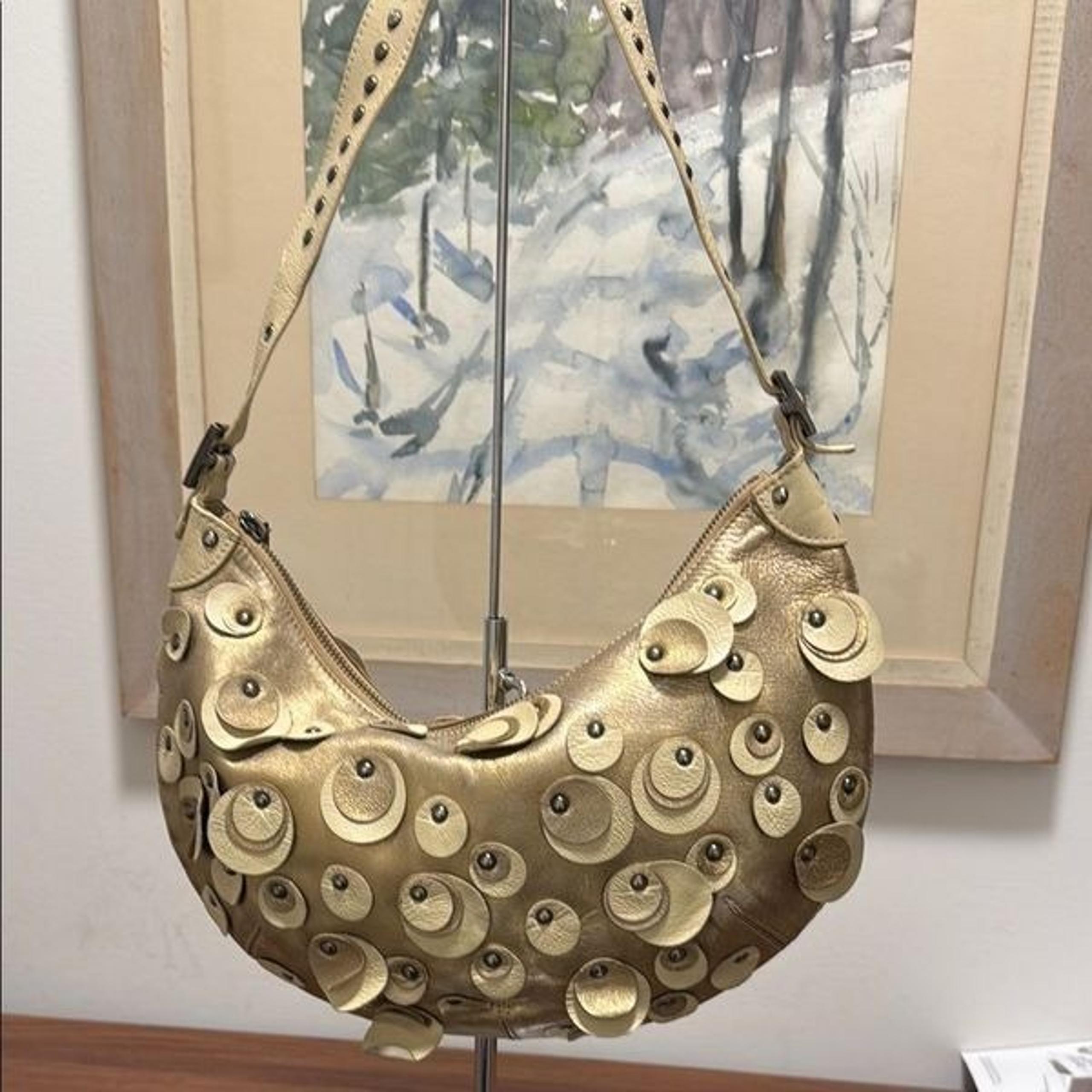 Rafe New York Gold Metallic/Tan Leather Embellished Women's Shoulder Bag.
