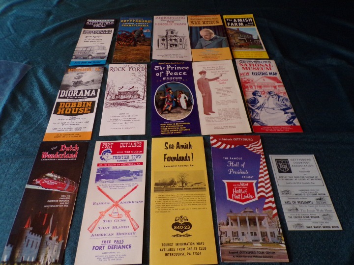 15 Gettysburg, Lancaster Pa 1960-70's Brochure lot-2 Map Tour Guide Pamphlets