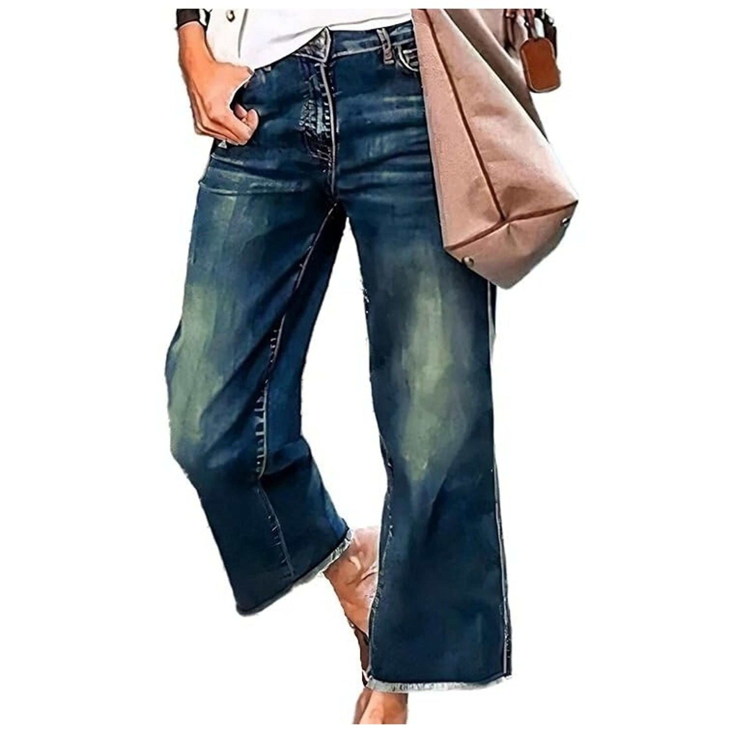 Women's High Waist Straight Leg Jeans Raw wide Rolled Hem Flamingals 3XL