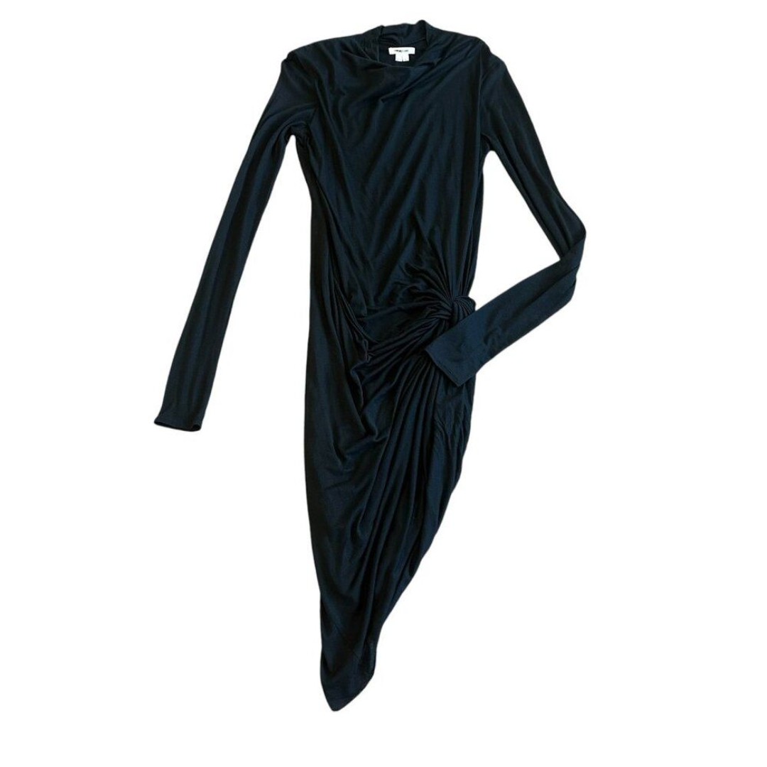 Helmut Lang Asymmetrical Black Stretch Dress Mock Neck Long Sleeve Size Small