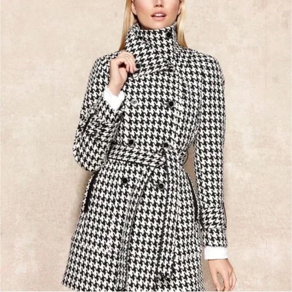 Calvin Klein Black and White Houndstooth Coat