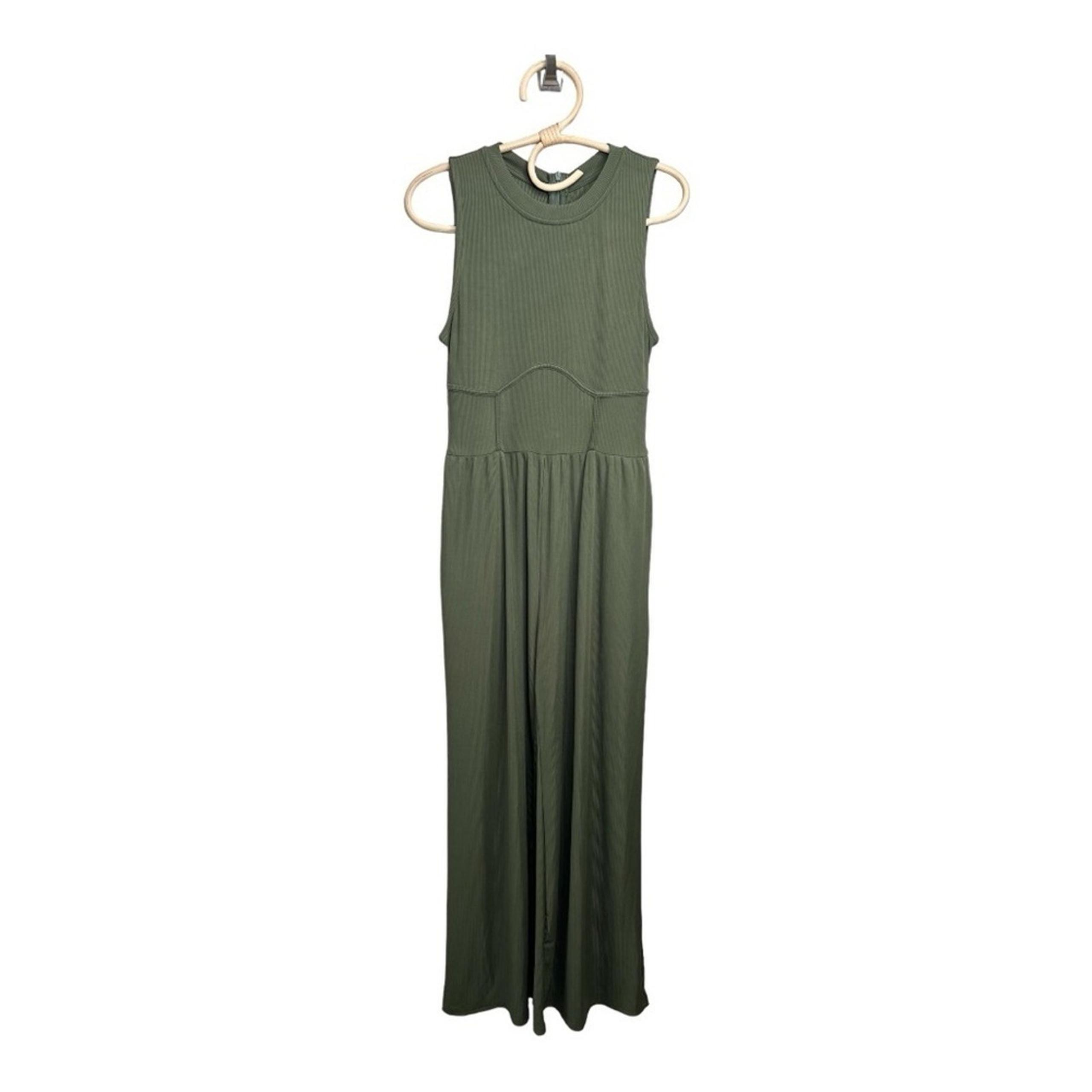 CIDER Olive Green High Neck Stretch Sleeveless wide leg jumpsuit Women’s Size S