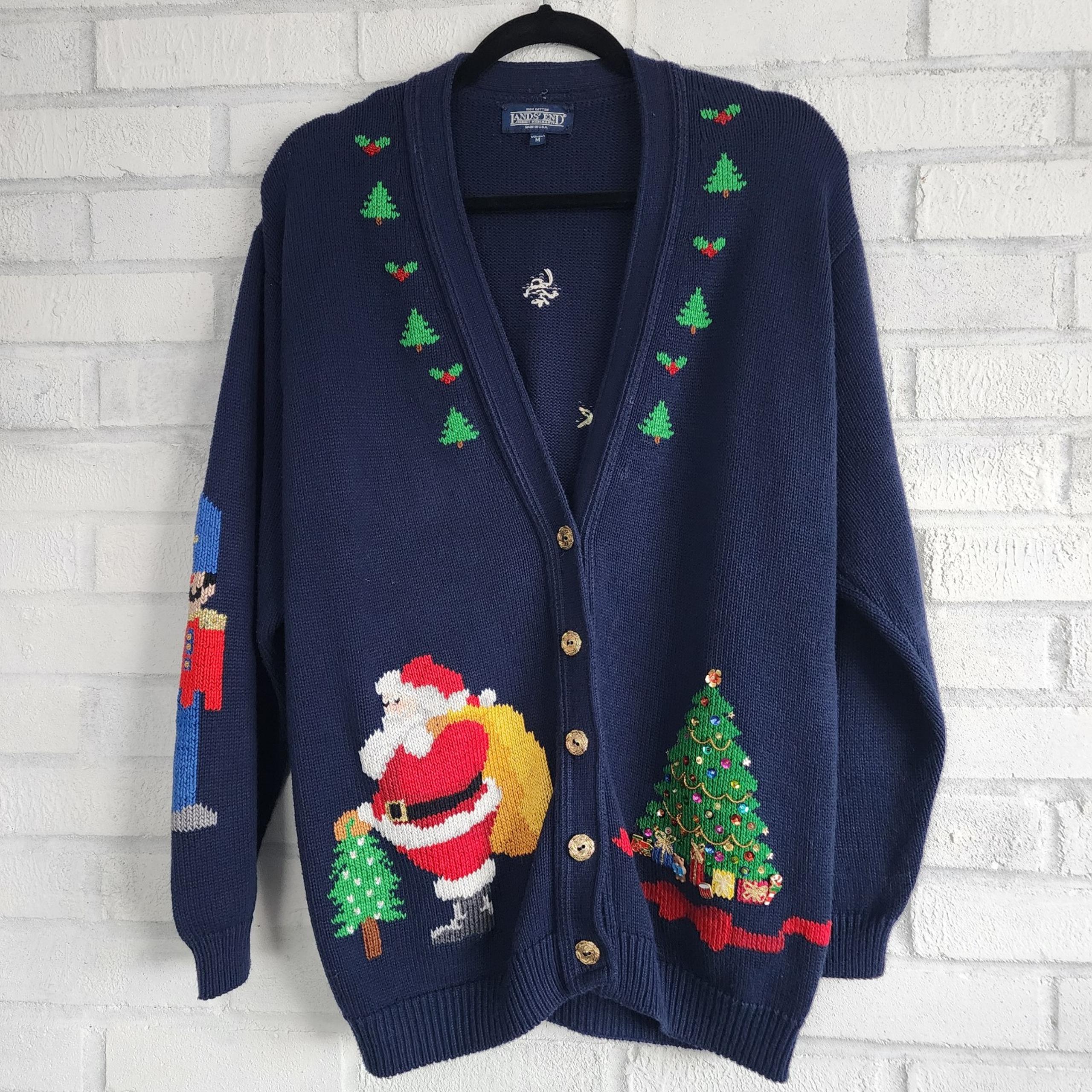 Vintage Lands' End Christmas Cardigan Sweater Size Medium