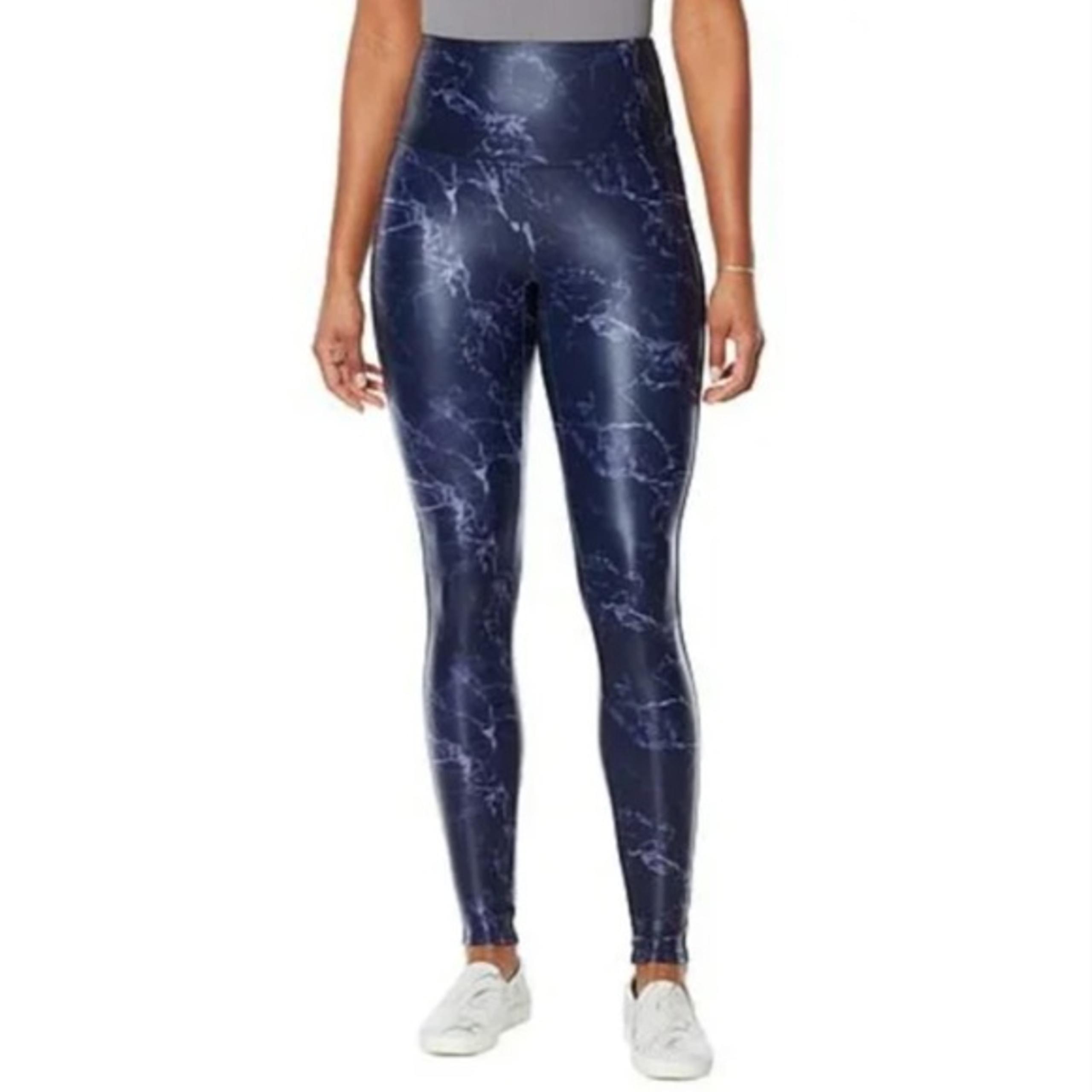 DG2 Diane Gilman Navy Blue Slim Sleek Coated Knit Print Marble Leggings Size 5X