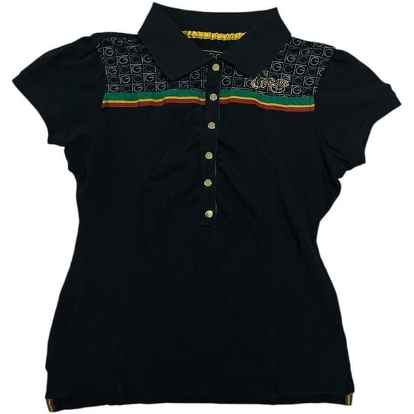 Coogi Y2K Rasta Bedazzled Polo Shirt Top