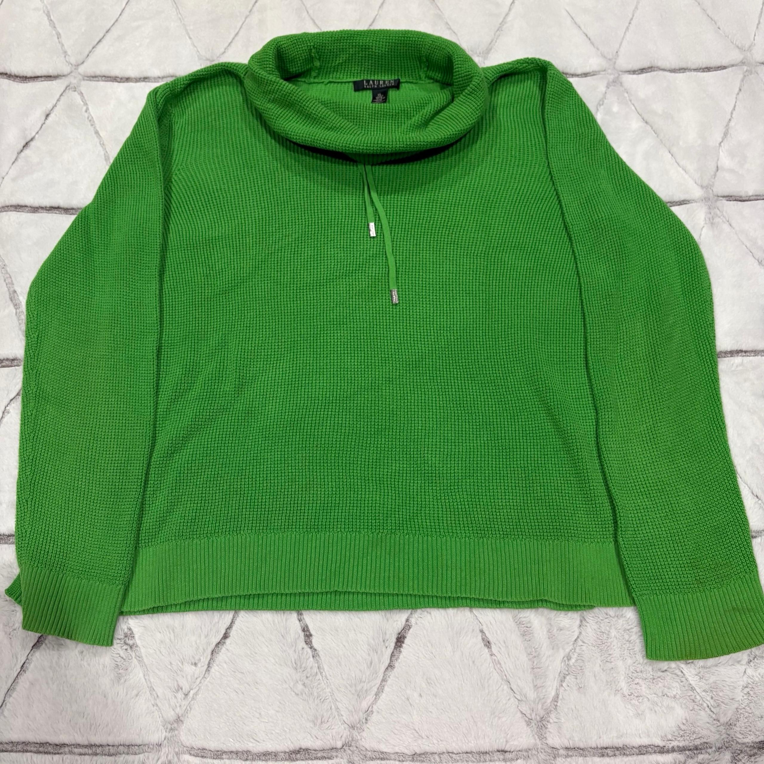 Lauren Ralph Lauren Womens XL Green Waffle Knit Cowl Neck Long Sleeves Sweater