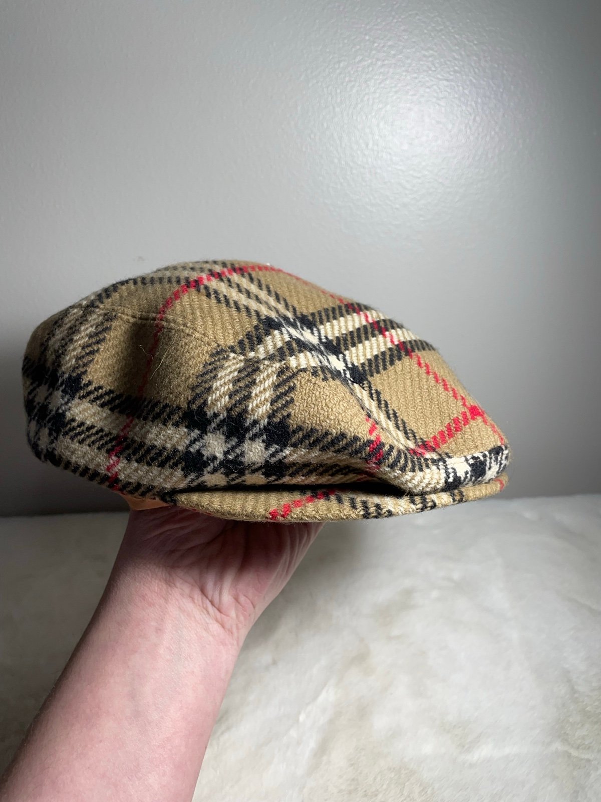Burberry London RARE Herringbone Wool Newsboy Cap Hat Classic Nova Check Vintage