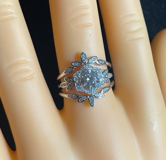 Intricate Certified 1.10CT White Moissanite Diamond 3 Piece 925 Wedding Set.
