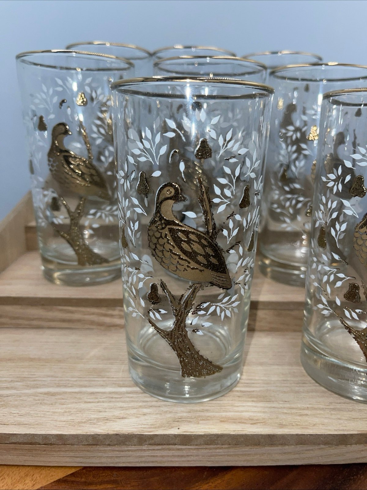 VNTG partridge in pear tree glasses set of 8 (mcp50)