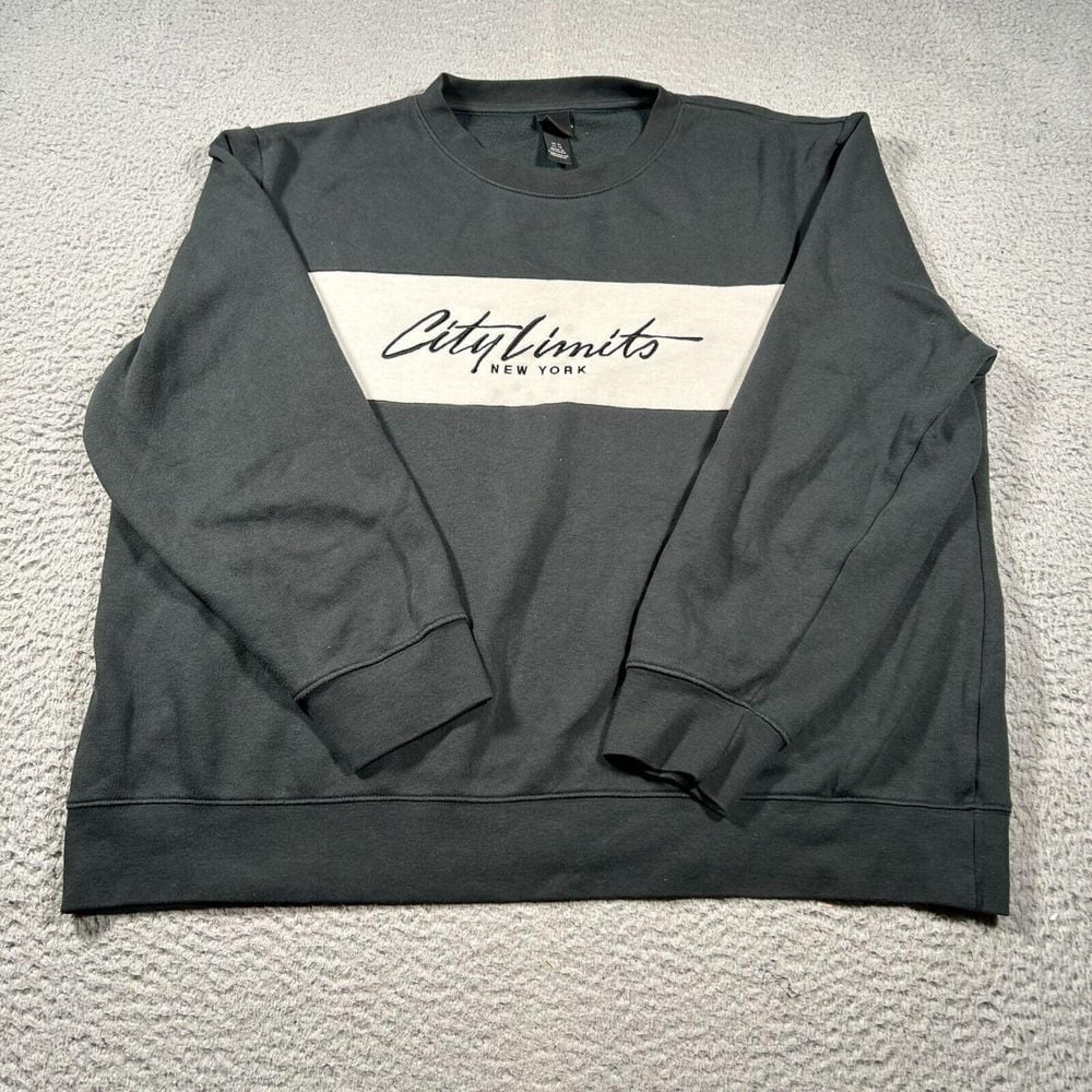 H&M City Limits New York Sweatshirt Men Size XL Green White Pullover Vintage?