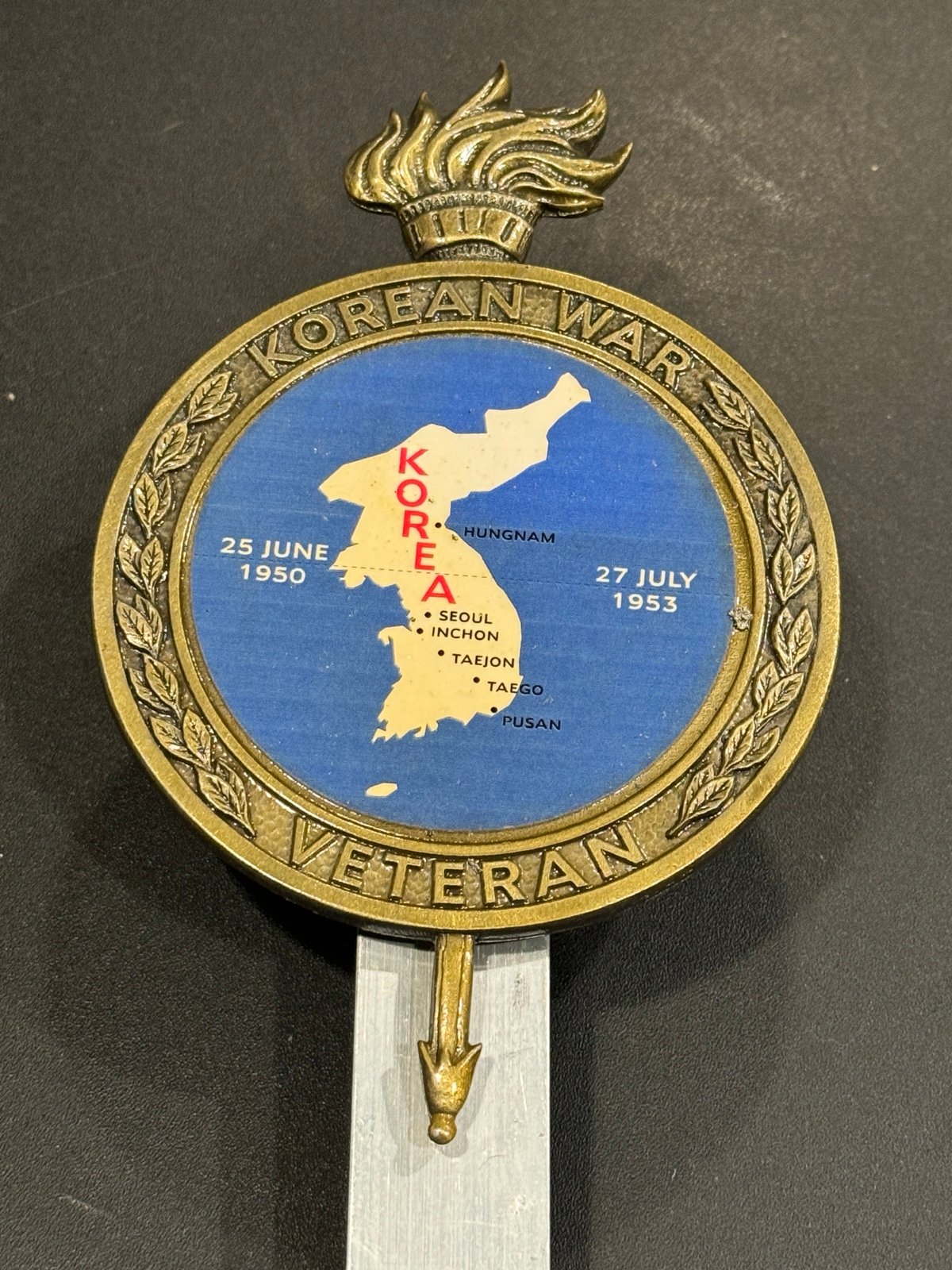 Bronze Korean War Veteran Grave marker with Aluminum Stake