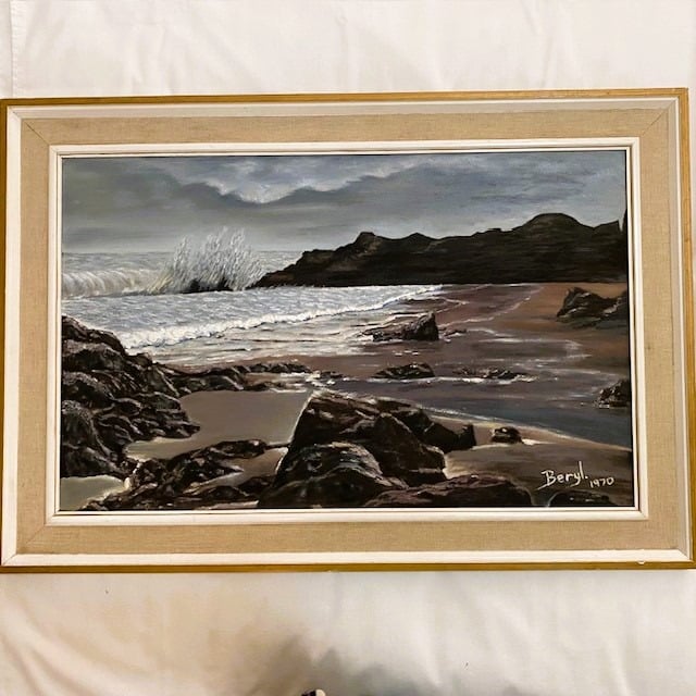 Vintage Oil Painting Moody Cape Scene Framed 27.8 x 19.1 x 1 in read