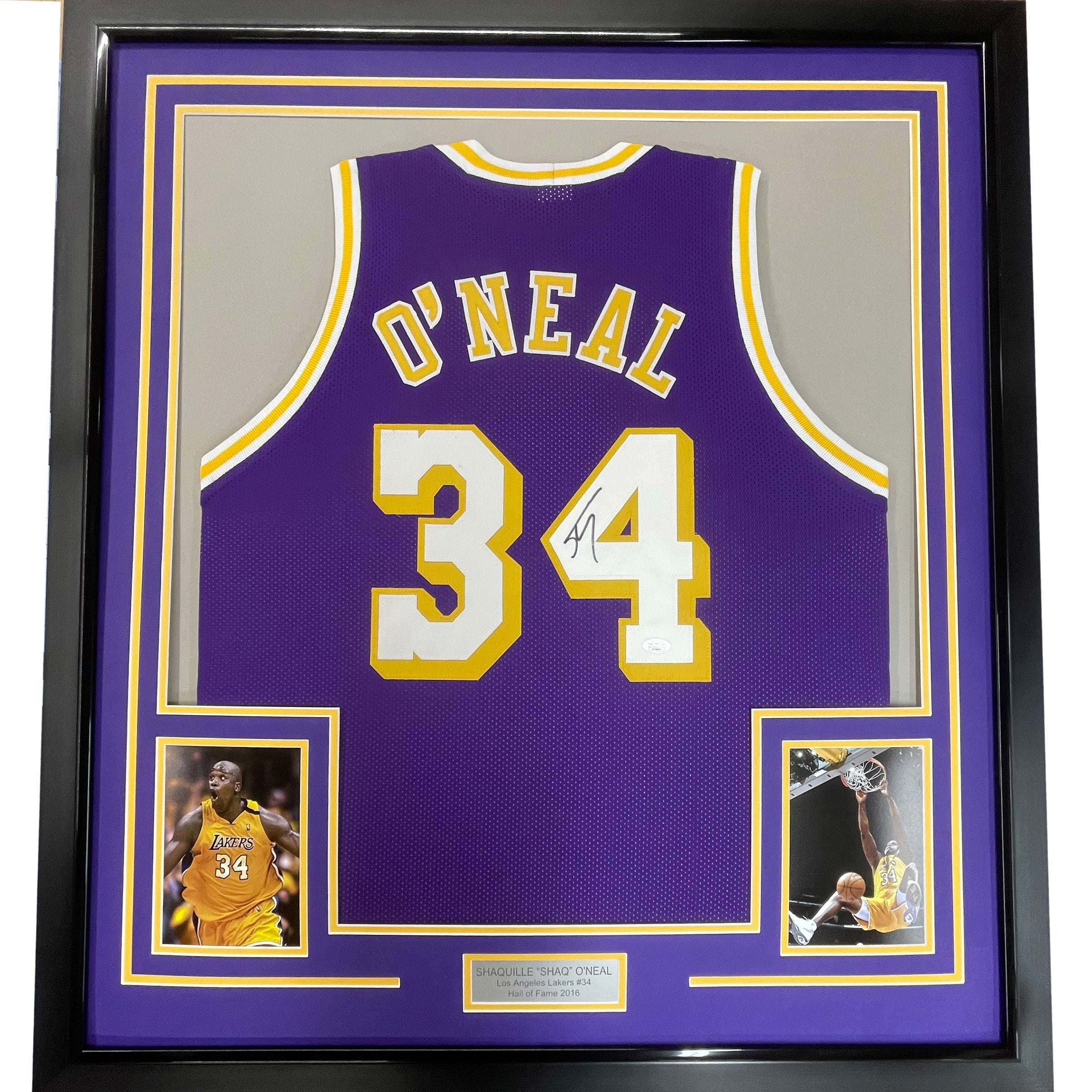 Framed Autographed/Signed Shaquille Shaq O'Neal 35x39 Los Angeles LA Purple Jer