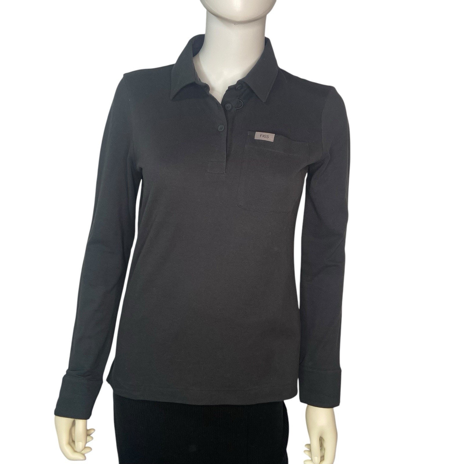 FIGS Women's Technical Black Pique Knit Scrub Polo Shirt sz XS NWT