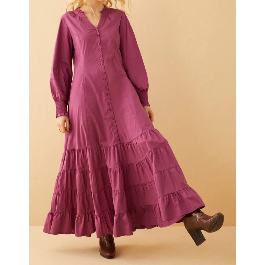 Bohera Pearl Lou Fit & Flair Maxi Dress Women S NWT Stretch Cotton Long Sleeve