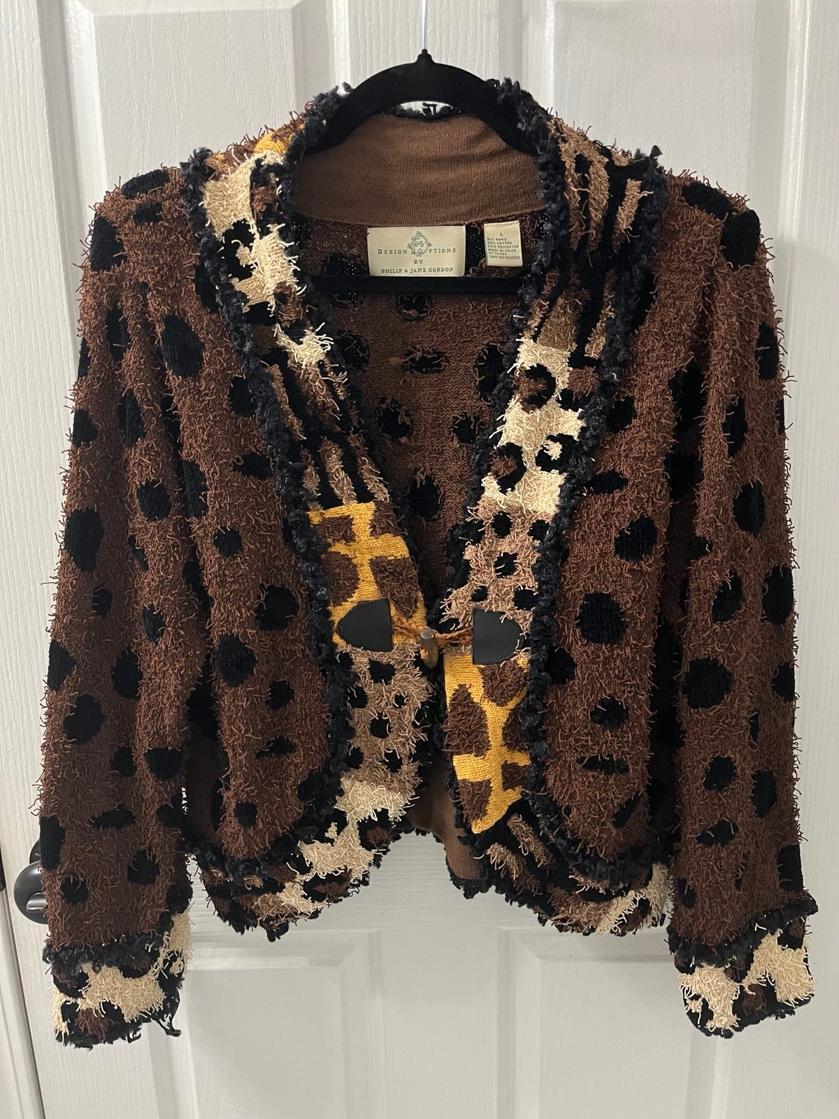Vintage Design Options Philip & Jane Gordon Animal Print Sweater Cardigan-Size L