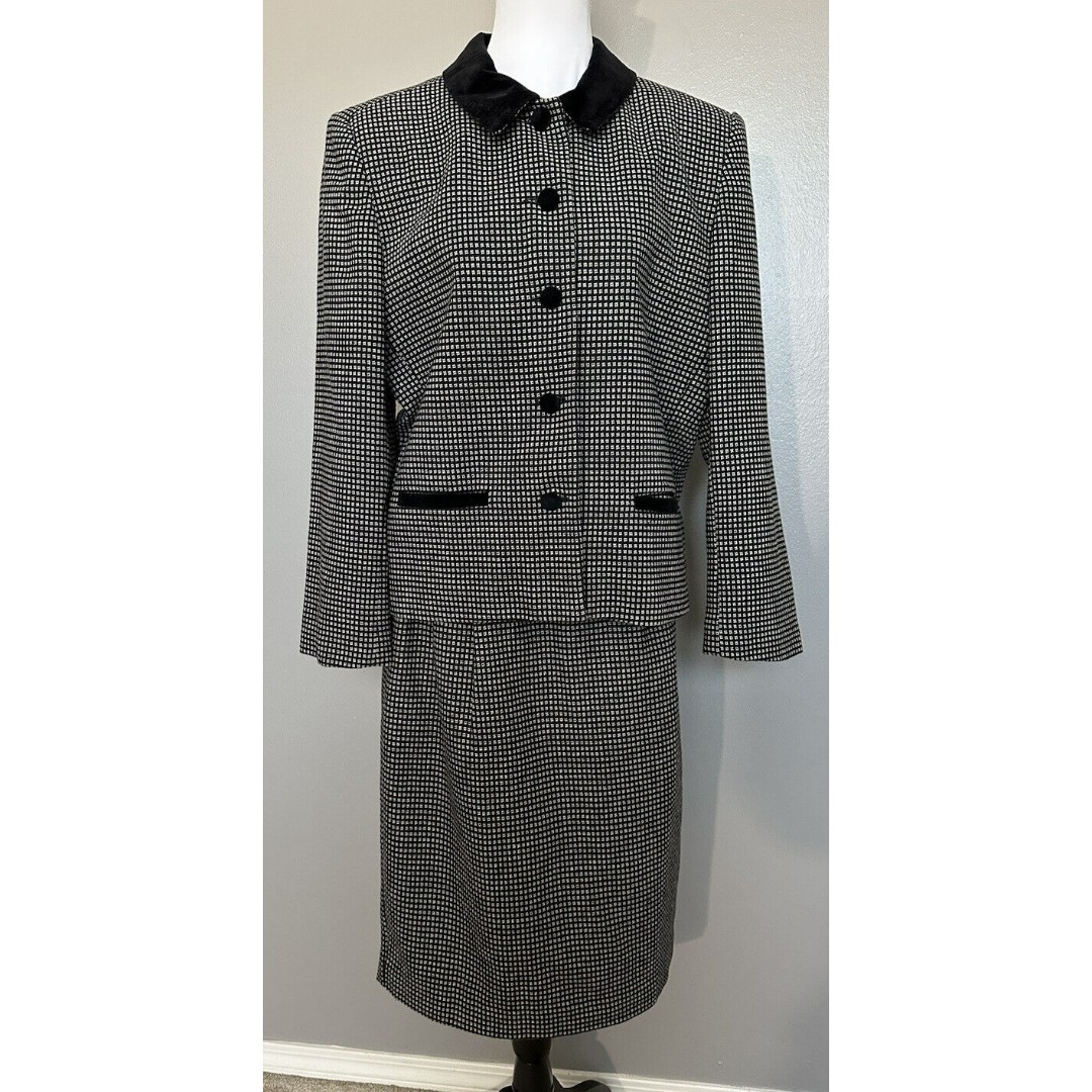 REQUIREMENTS Wool Blend Check Skirt Suit Set Blazer 11/12 Skirt 9/10 Work Outfit
