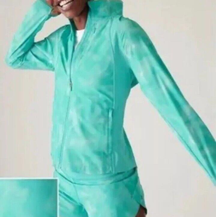 Athleta Run With It Jacket Size S New Sandstorm Blue Green Full Zip Stretch