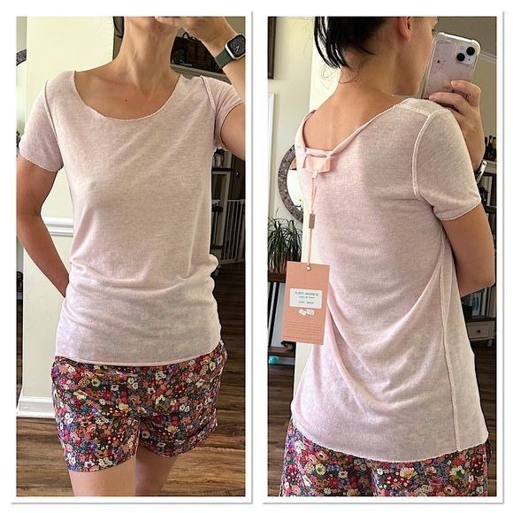 SCANDAL ITALY Semi Sheer Oversized Metallic Trim Knit Top Soft Pink Size S NWT