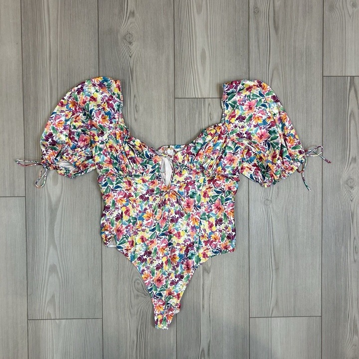 For Love & Lemons Victorias Secret Watercolor Bodysuit Tie Top Medium