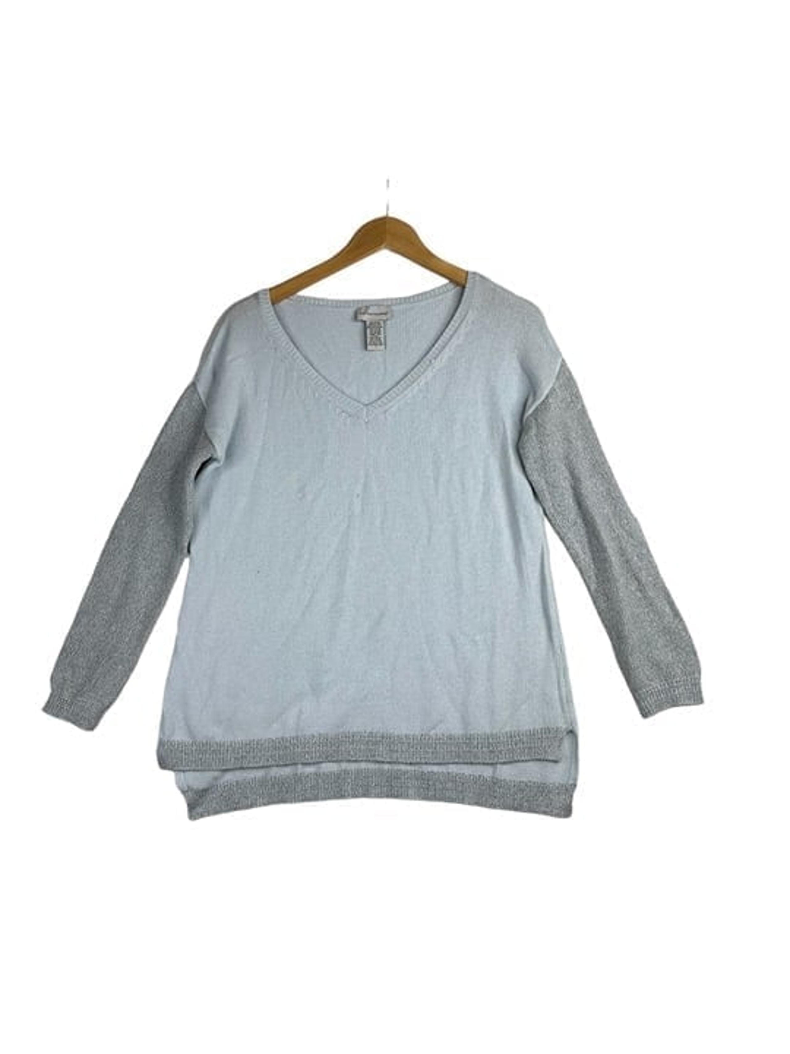 Soft Surroundings Color Block V-neck Sweater sz Small Light Blue/Gray