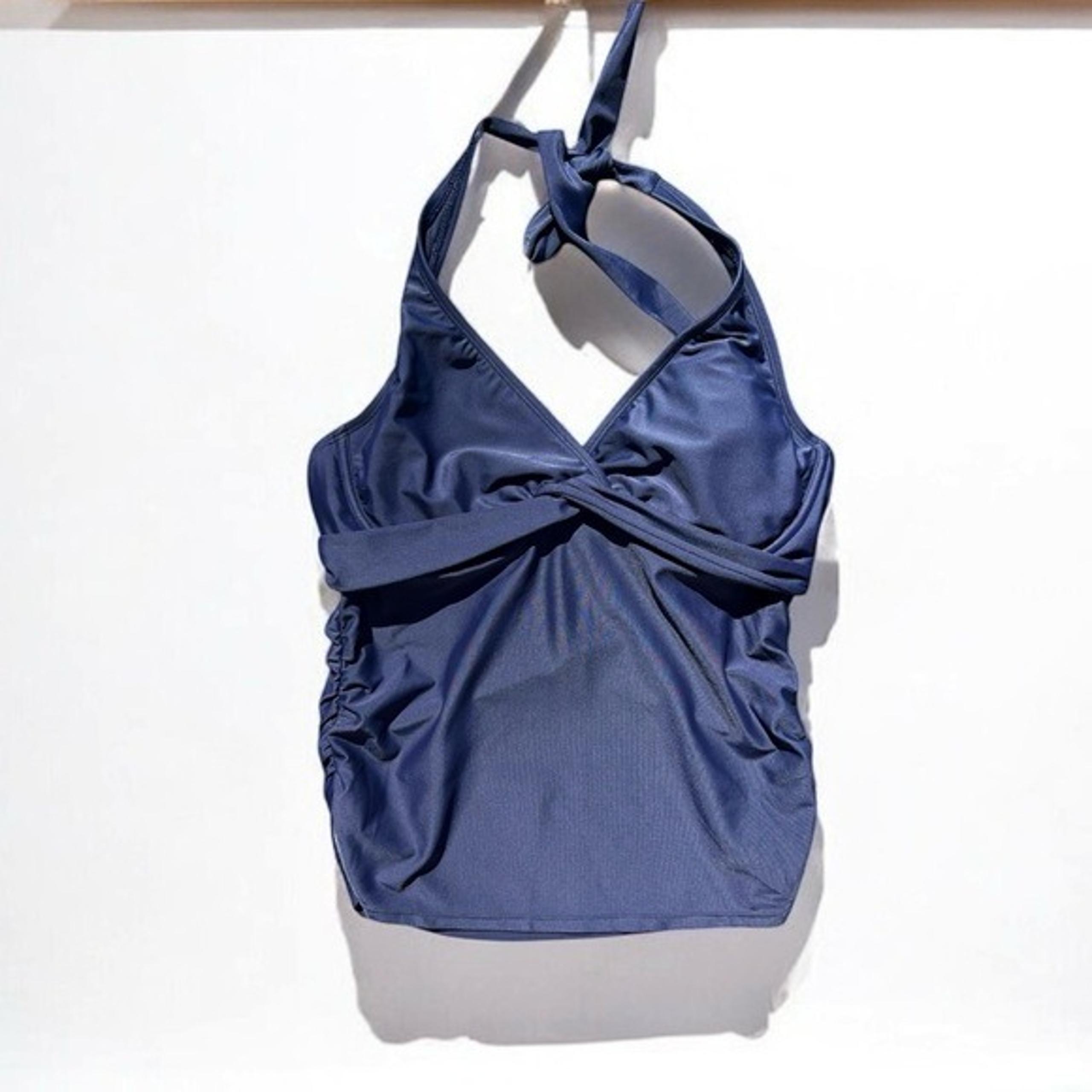 Athleta Navy Blue Ruched Underwire Halter Swim Top Size 36 B/C