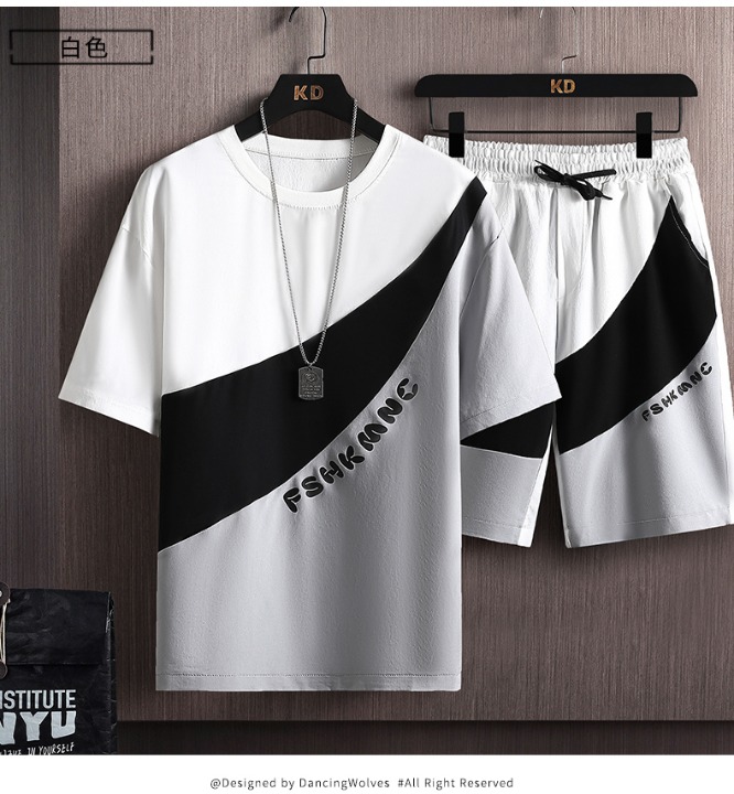 Summer thin shorts set men ice silk short sleeve T-shirt