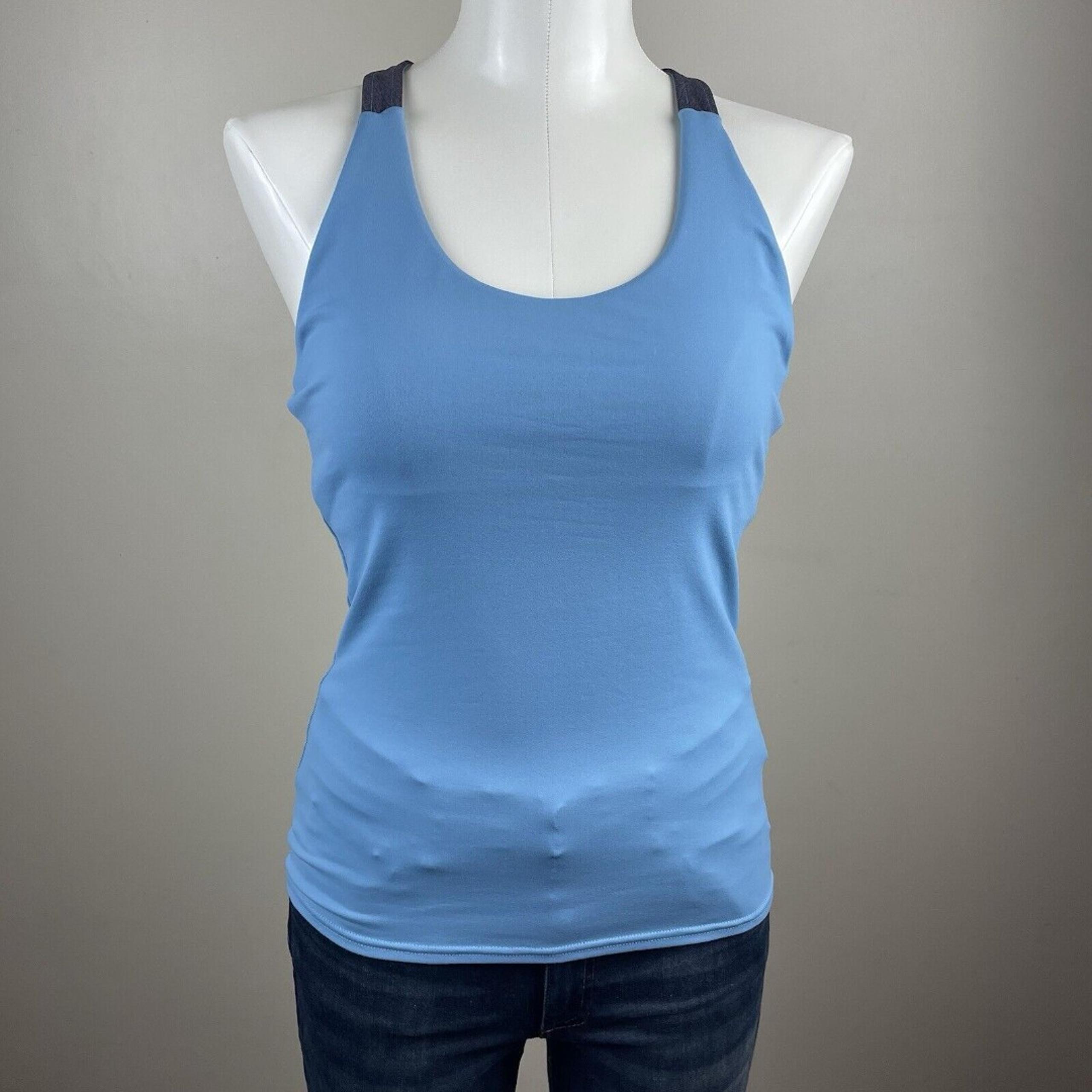 ALO Tank Top Blue Open Back Racerback Built In Bra Athletic Shirt Womens Small