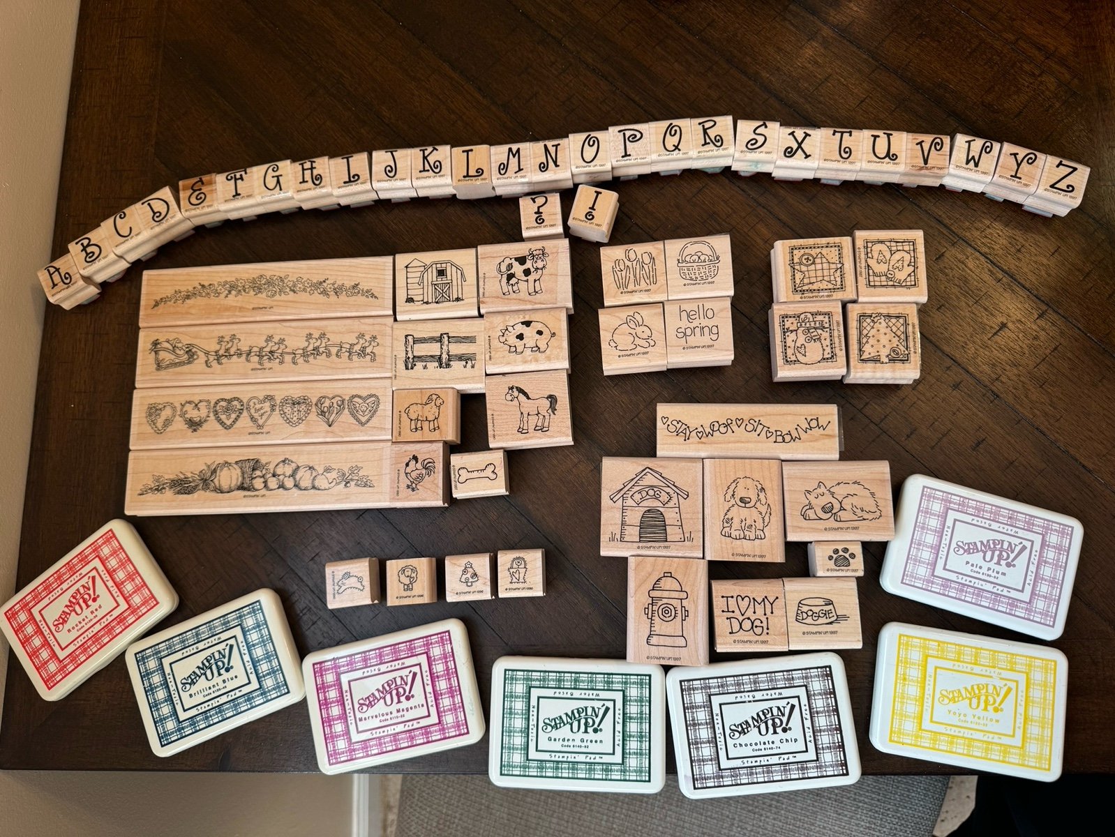 Huge Lot Of Vintage Stampin Up Stamps 1997 And Ink Pads