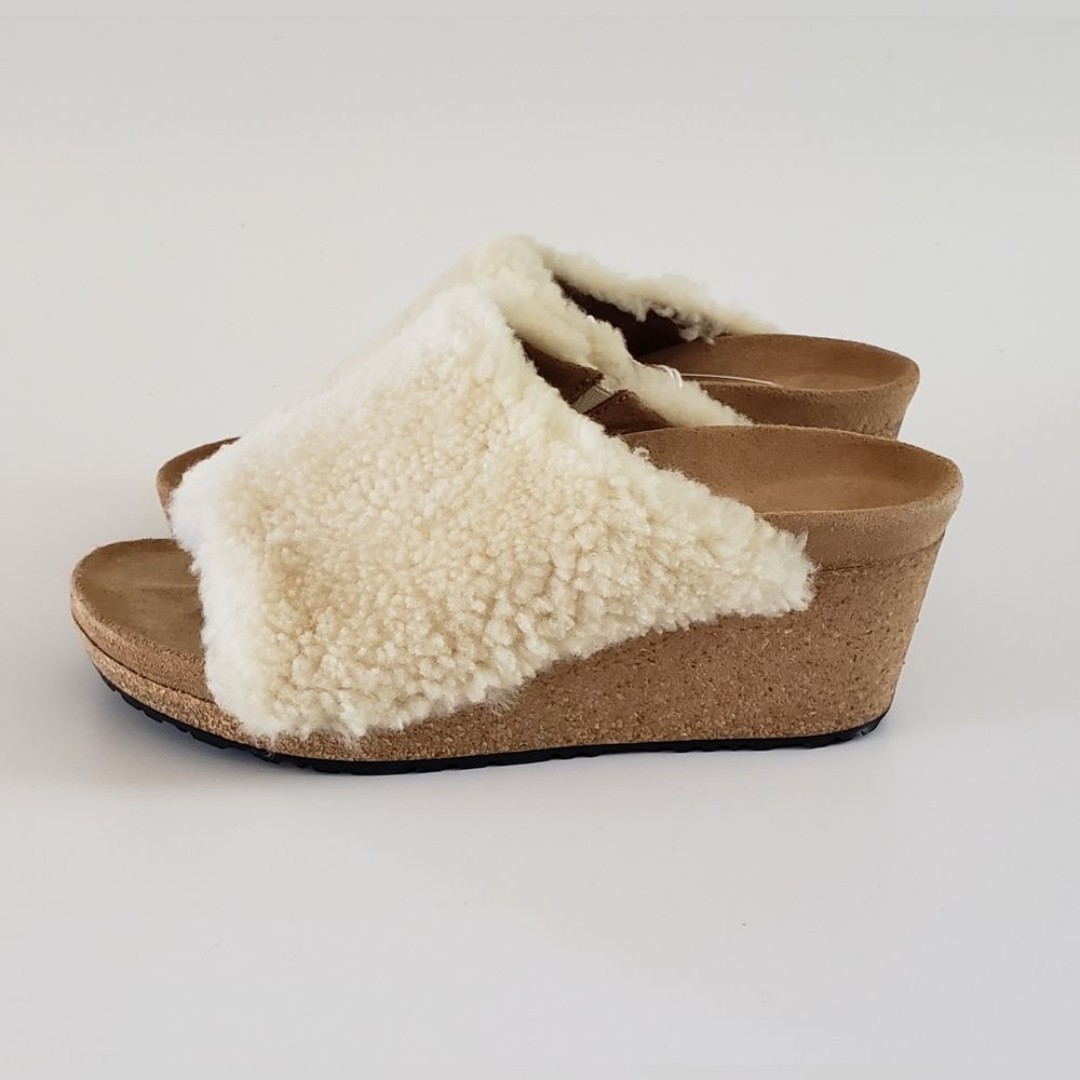 NWT Papillio Birkenstock Namica Teddy Eggshell Women's Wedge Sandal Size 38