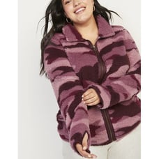 Old Navy Cozy Teddy-Sherpa Plus-Size Full-Zip Jacket Raspberry Camo Sz XXL Tall