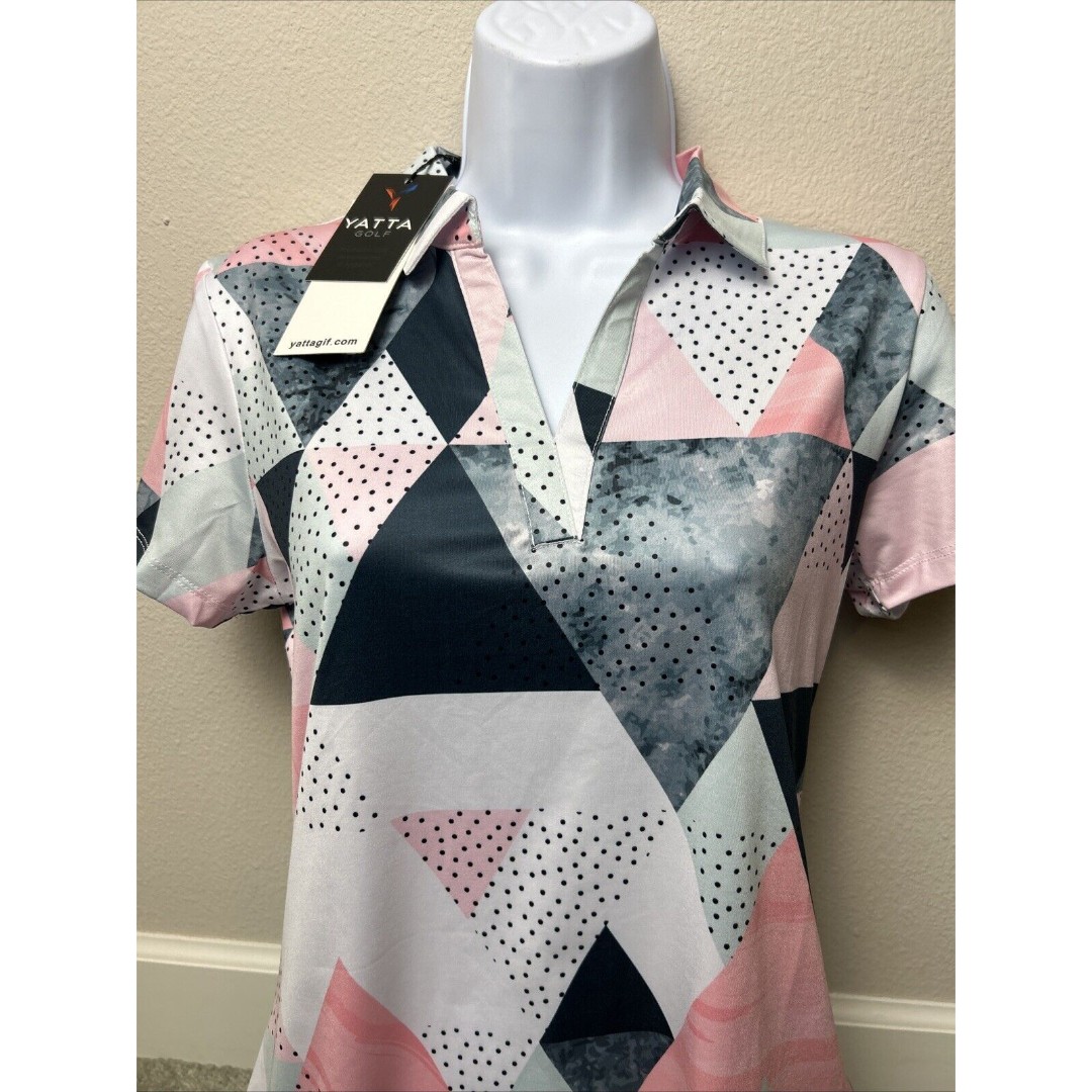 Yatta Golf Polo Shirt Women’s Geometric Print Top Performance Stretch Size Small