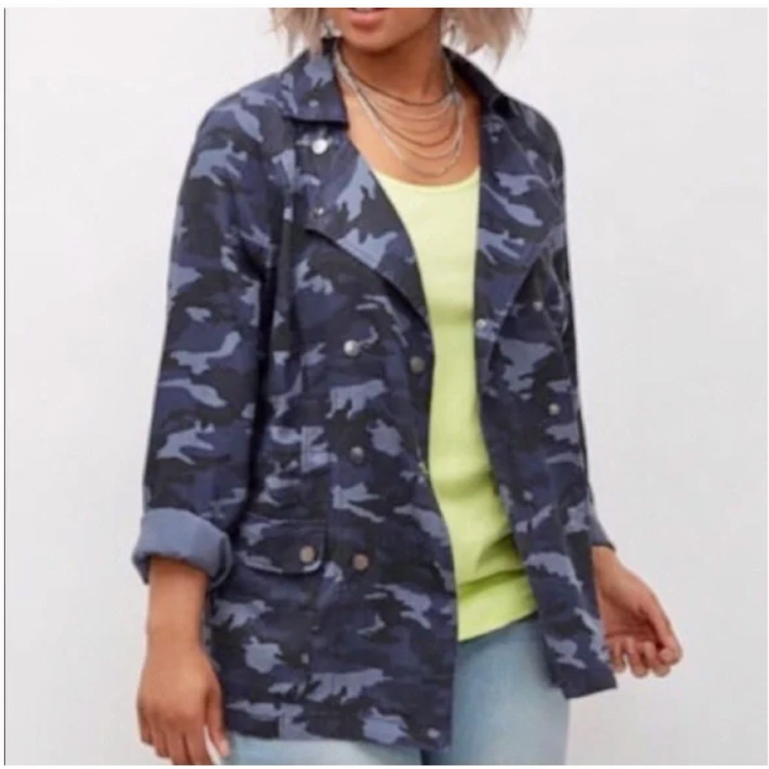 Lane Bryant Blue Camo Anorak Jacket Lyocell Military Grunge Plus Size 26/28