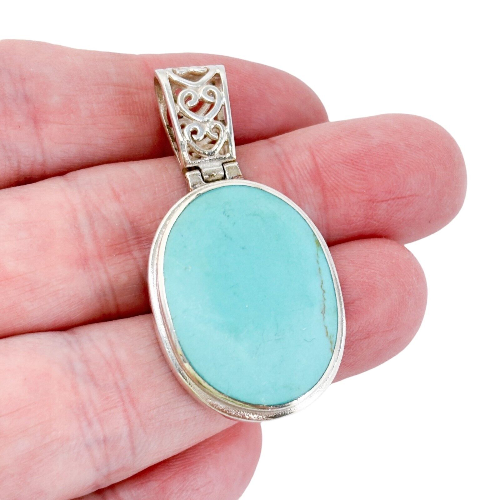 Vintage Sterling Silver 925 Turquoise Resin Oval Pendant