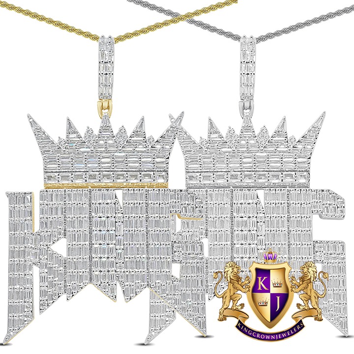 Baguette 47+ Grams Big 2.75'' Royal King Crown Men's Custom Charm Pendant +Chain