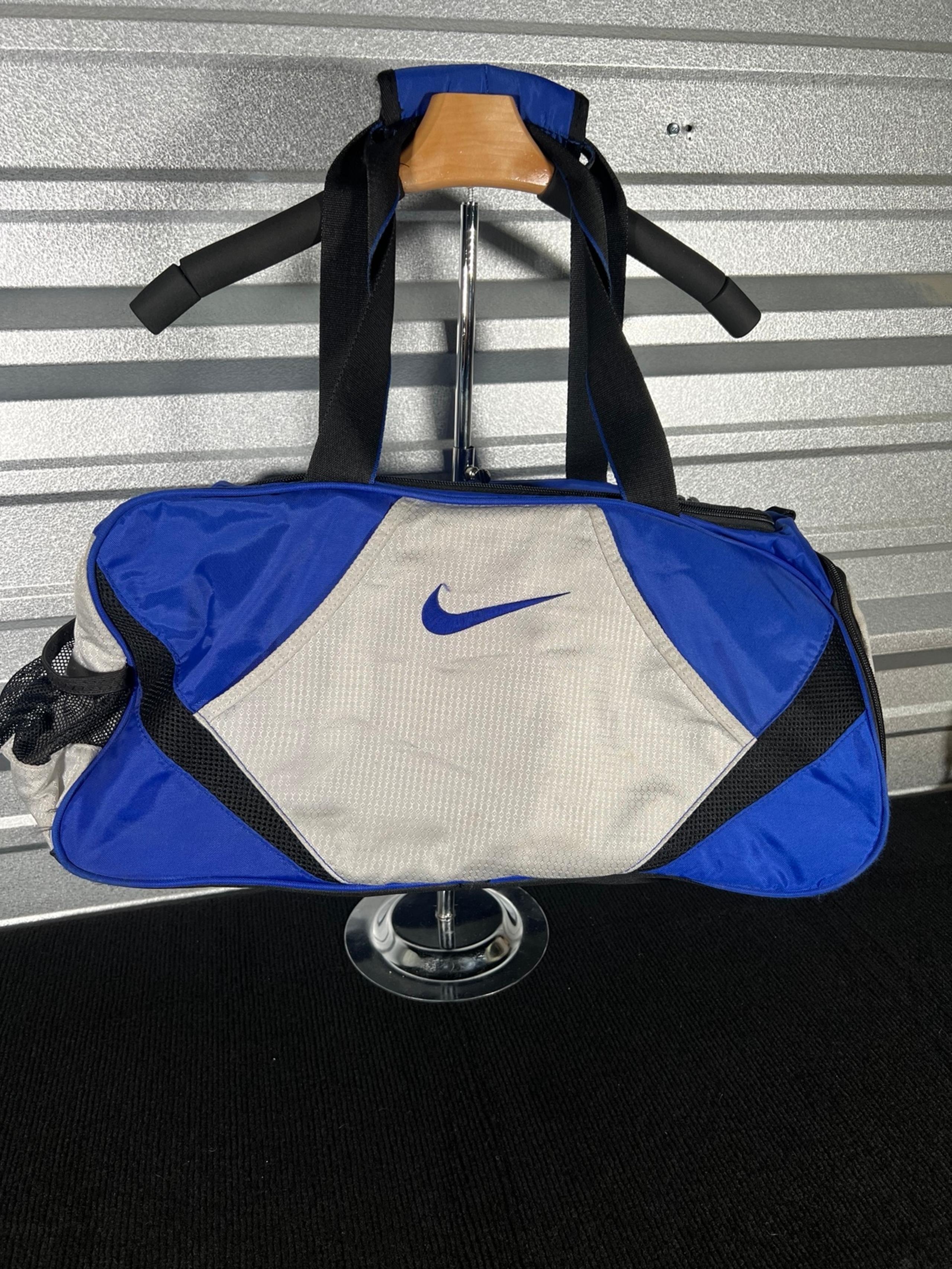 Auth NIKE - Blue Light gray Black Nylon Polyester Boston Bag GUC