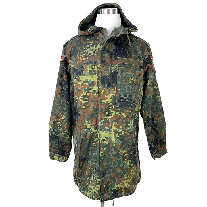 German Bundeswehr Flecktarn Camo Military Parka Jacket GR12 L Tall Hood Woodland
