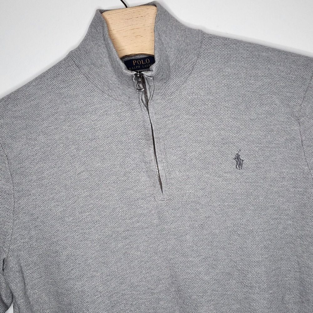 Polo Ralph Lauren Gray Pima Cotton Quarter-Zip Sweater Men's Size XXL
