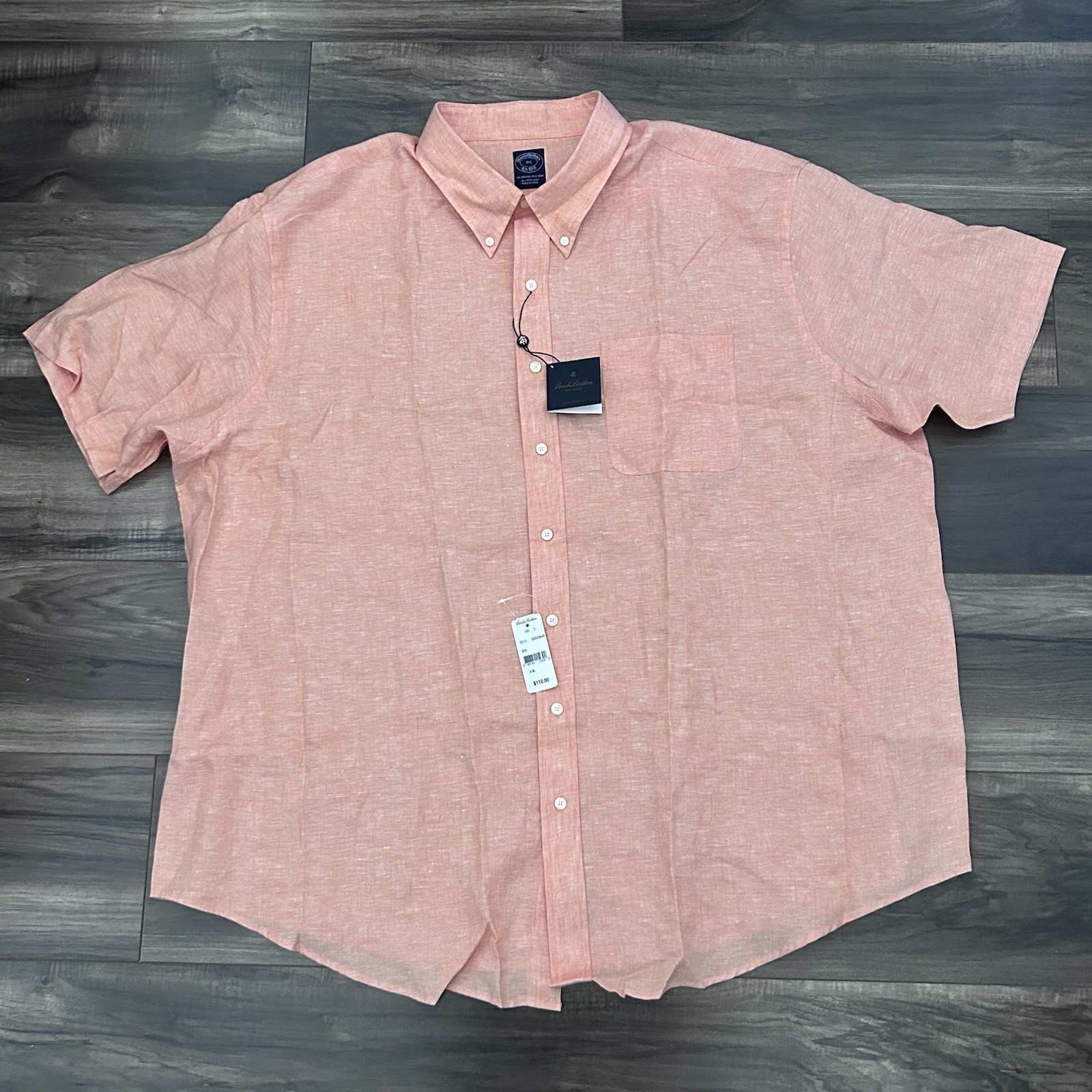 Brooks Brothers Irish Linen Short Sleeve Button Front Shirt 3XL Orange New