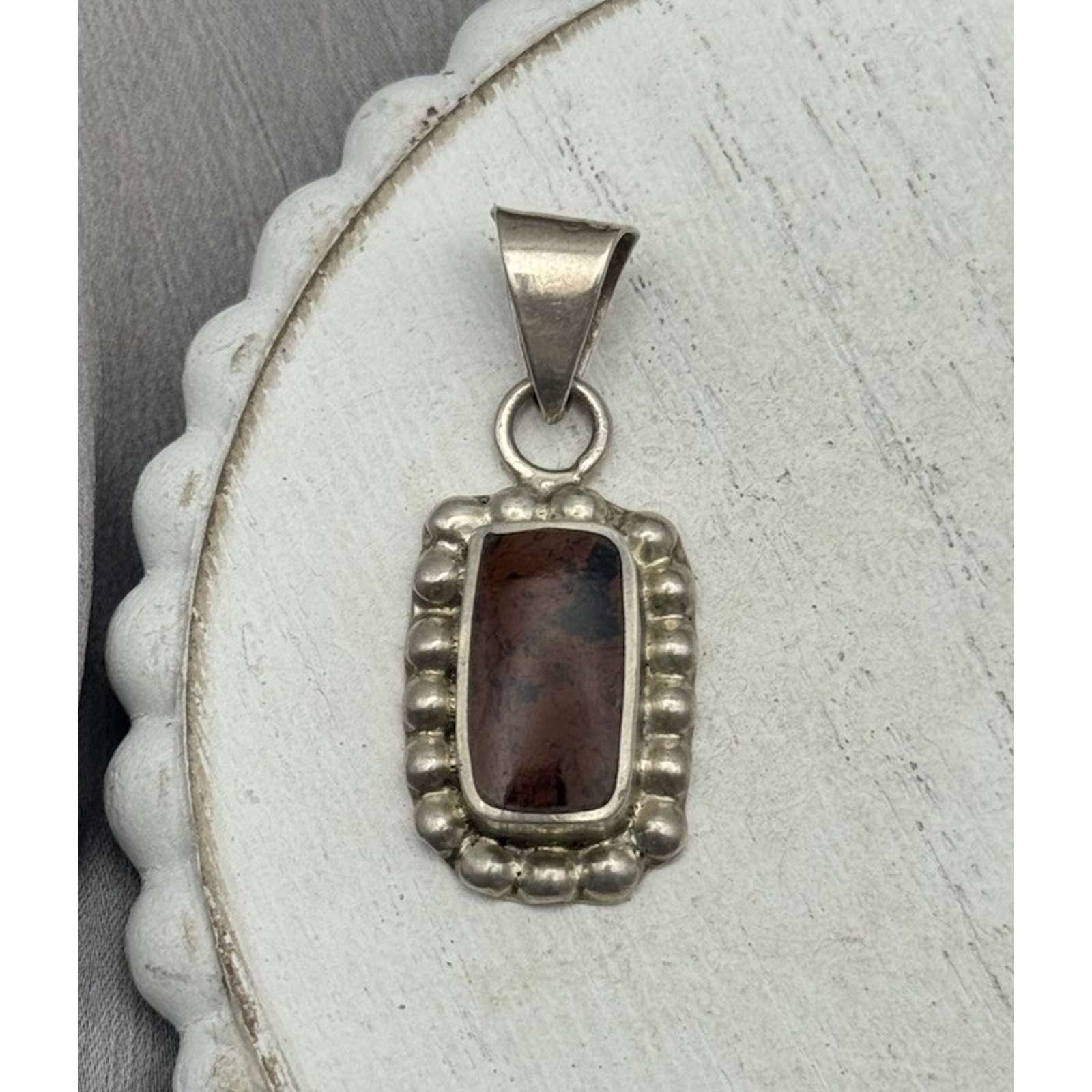 Mexico Sterling Silver 925 Petrified Wood Pendant 8.32G / 1.6in
