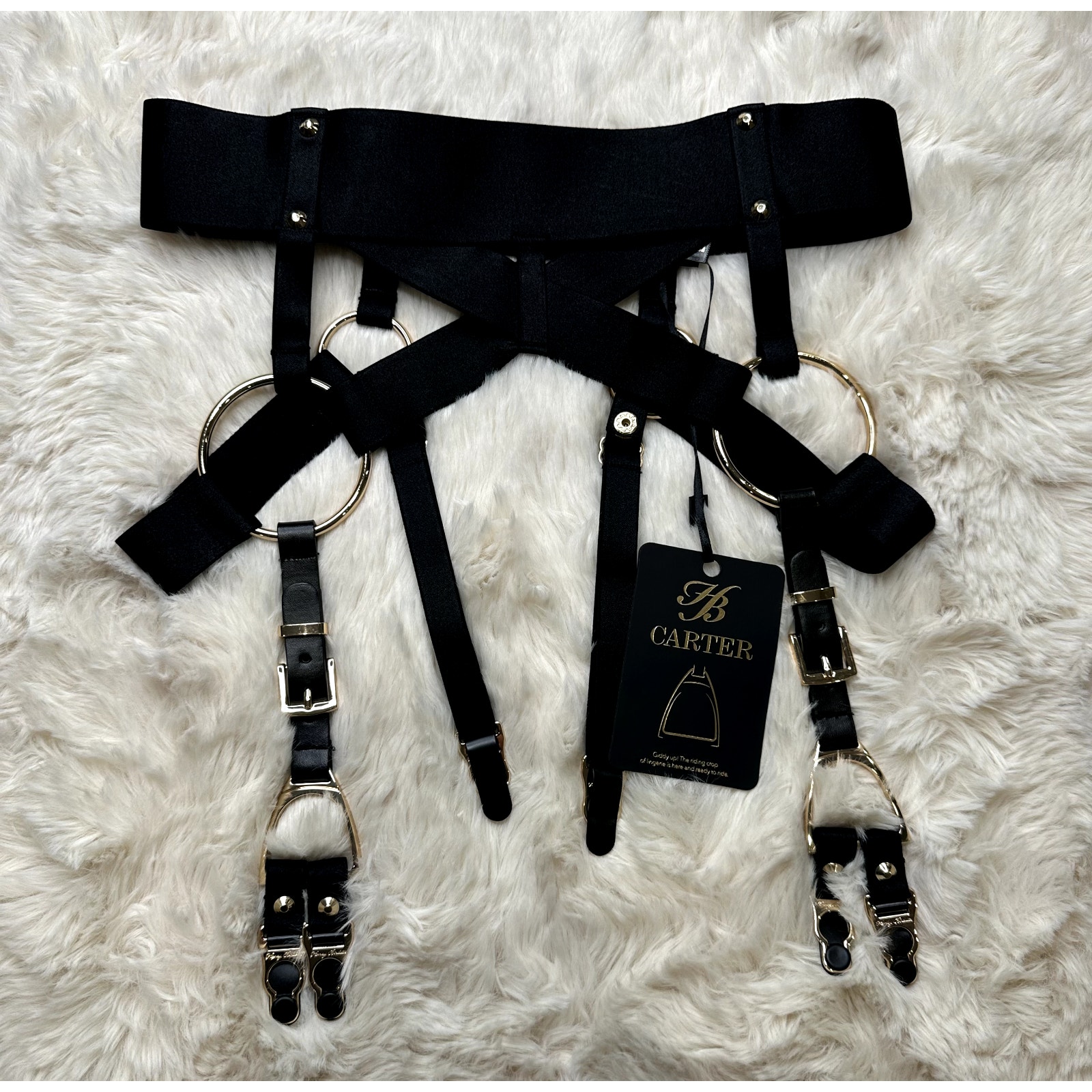 RARE Honey Birdette CARTER Gold Garter Belt Small