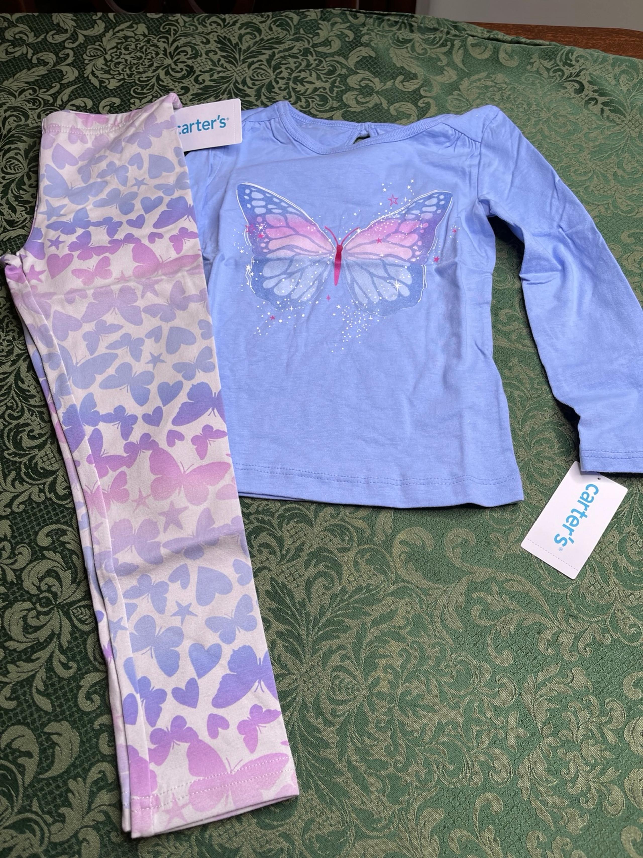 NWT 5t 5 carters Butterflies butterfly shirt top leggings outfit set blue purple