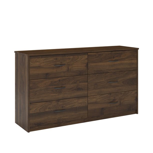 6 Drawers Double Dresser Wood Brown Six Chest Storage Cabinet for Bedroom
