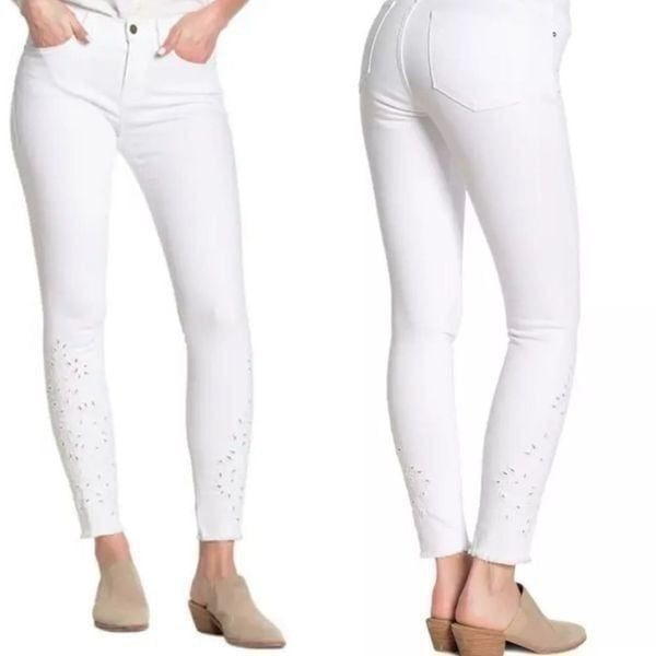 FRAME Le Skinny de Jeanne Foliage Embroidered Jeans Blanc