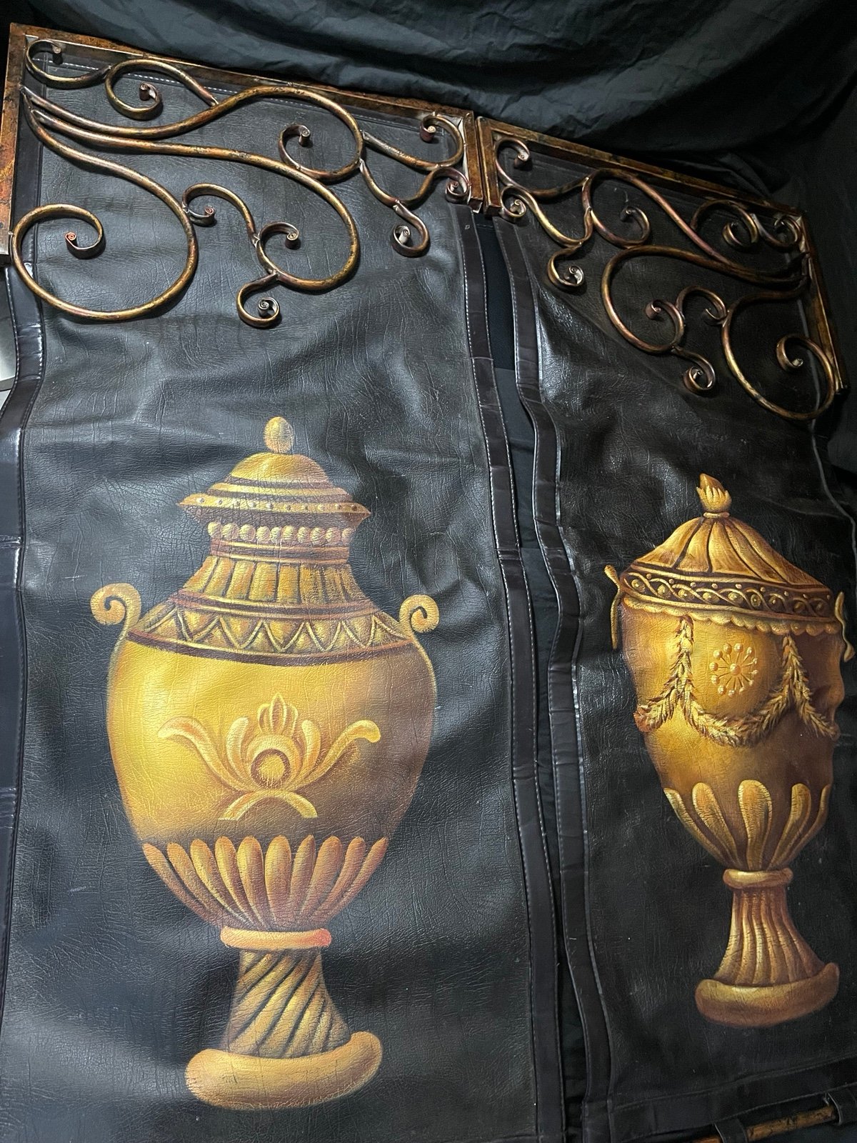 Hand Painted Leather Wall Hanging Tapestry Black/ Gold (Set)