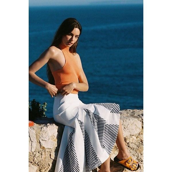 NWT Anthropologie Maeve Paneled Stripe Godet Midi Skirt Size US 14